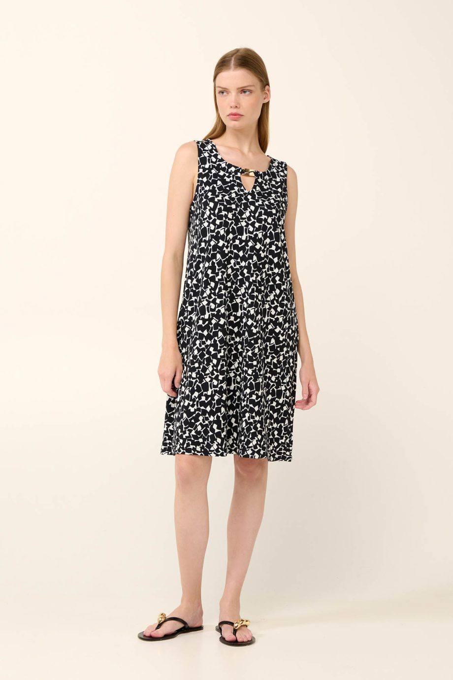 Sleeveless Viscose Black and White Summer Dress