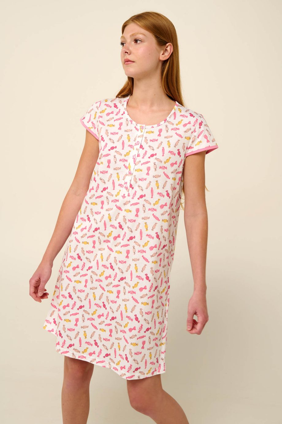 Cotton Summer Nightgown with Button Placket