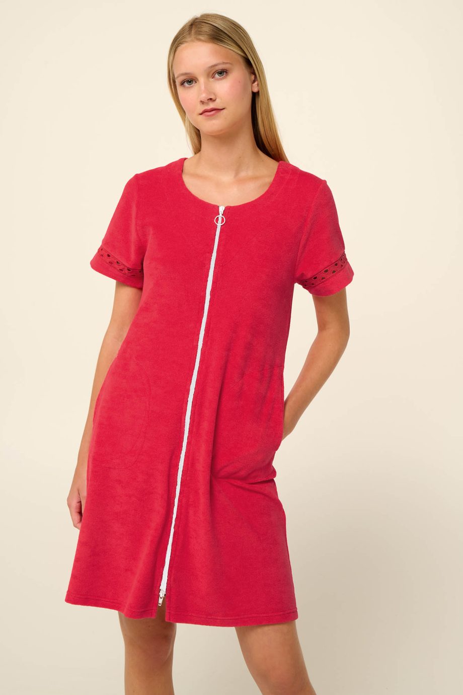 Plain Zipped Frottee Beachdress