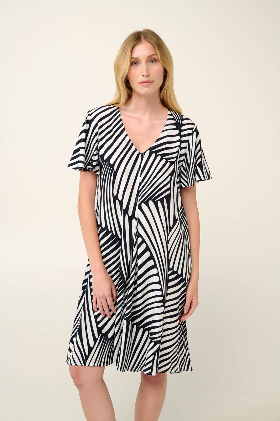 Poplin Summer Dress with Pleat in Abstract Zebra Pattern