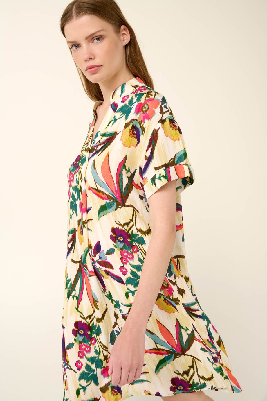 Poplin Summer Dress  in Tropical Ikat Floral