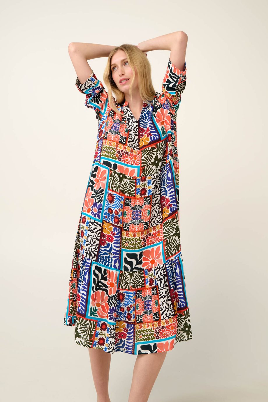 Brazilian Tile Print Viscose Poplin Dress