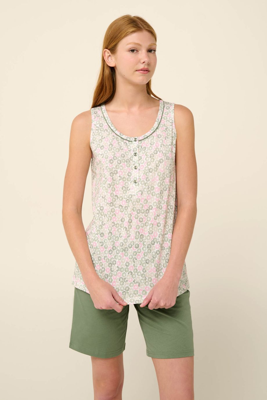 Cotton Sleeveless Women’s Pyjamas with Button Placket