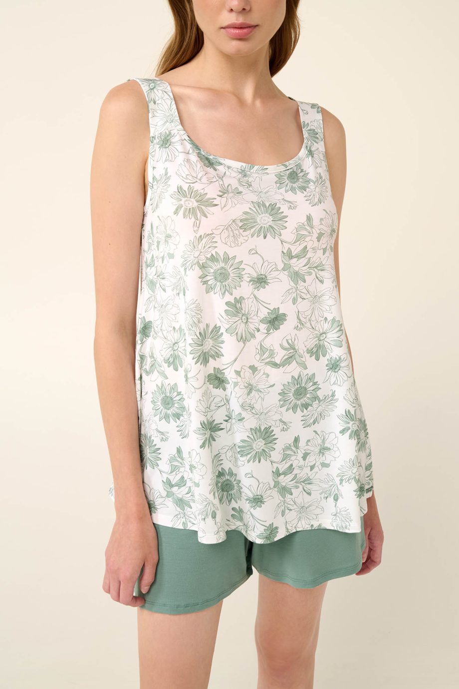 Micromodal Babydoll with Jade Sunflowers