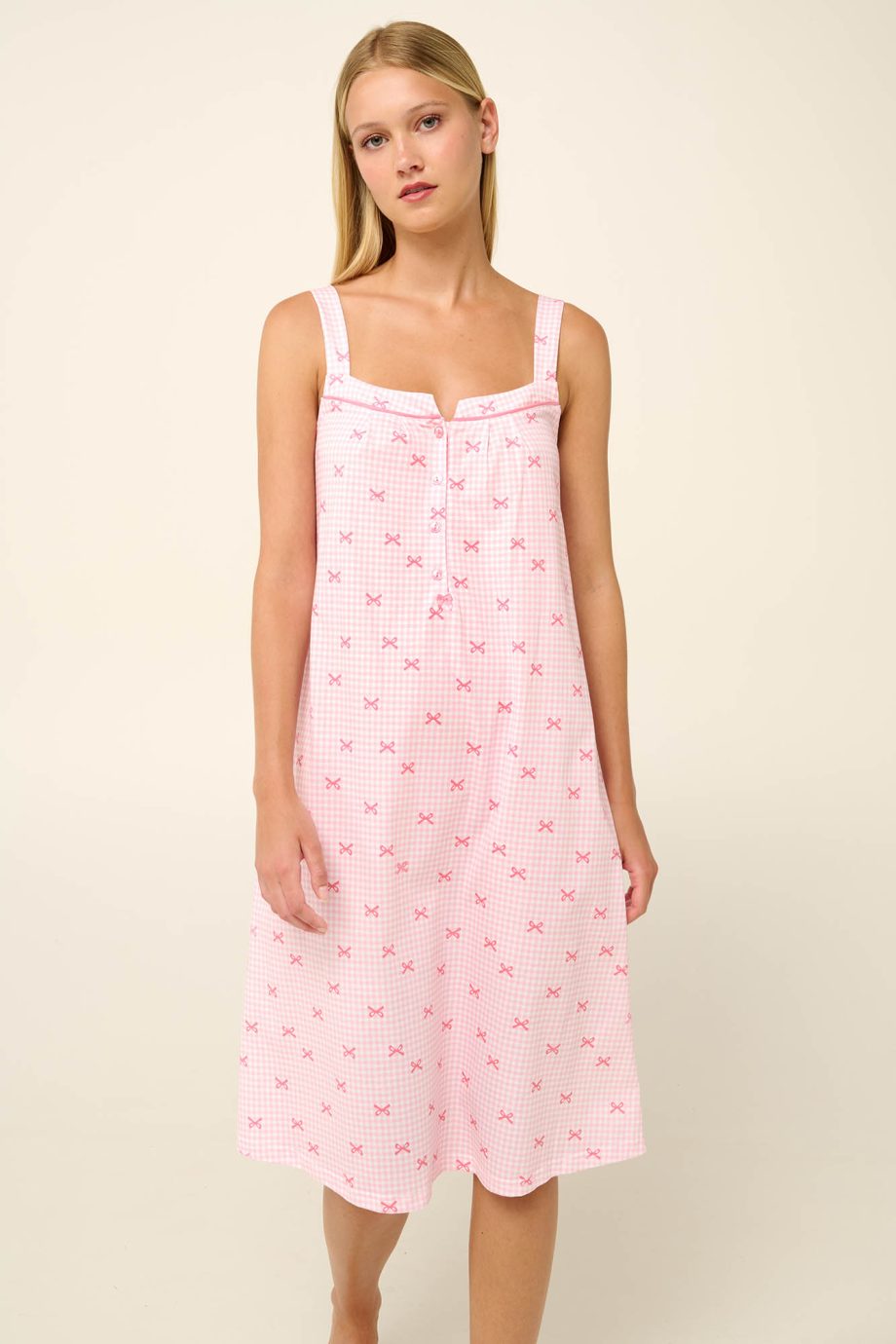 Cotton Sleeveless Summer Nightgown with Button Placket