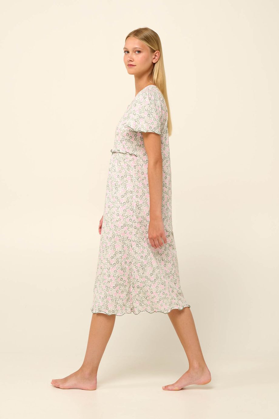 Cotton Nursing and Maternity Nightgown with Ruffles