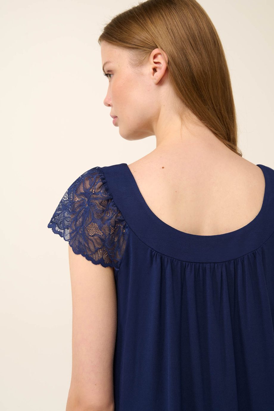 Plain Micromodal Pyjamas with Lace Sleeves