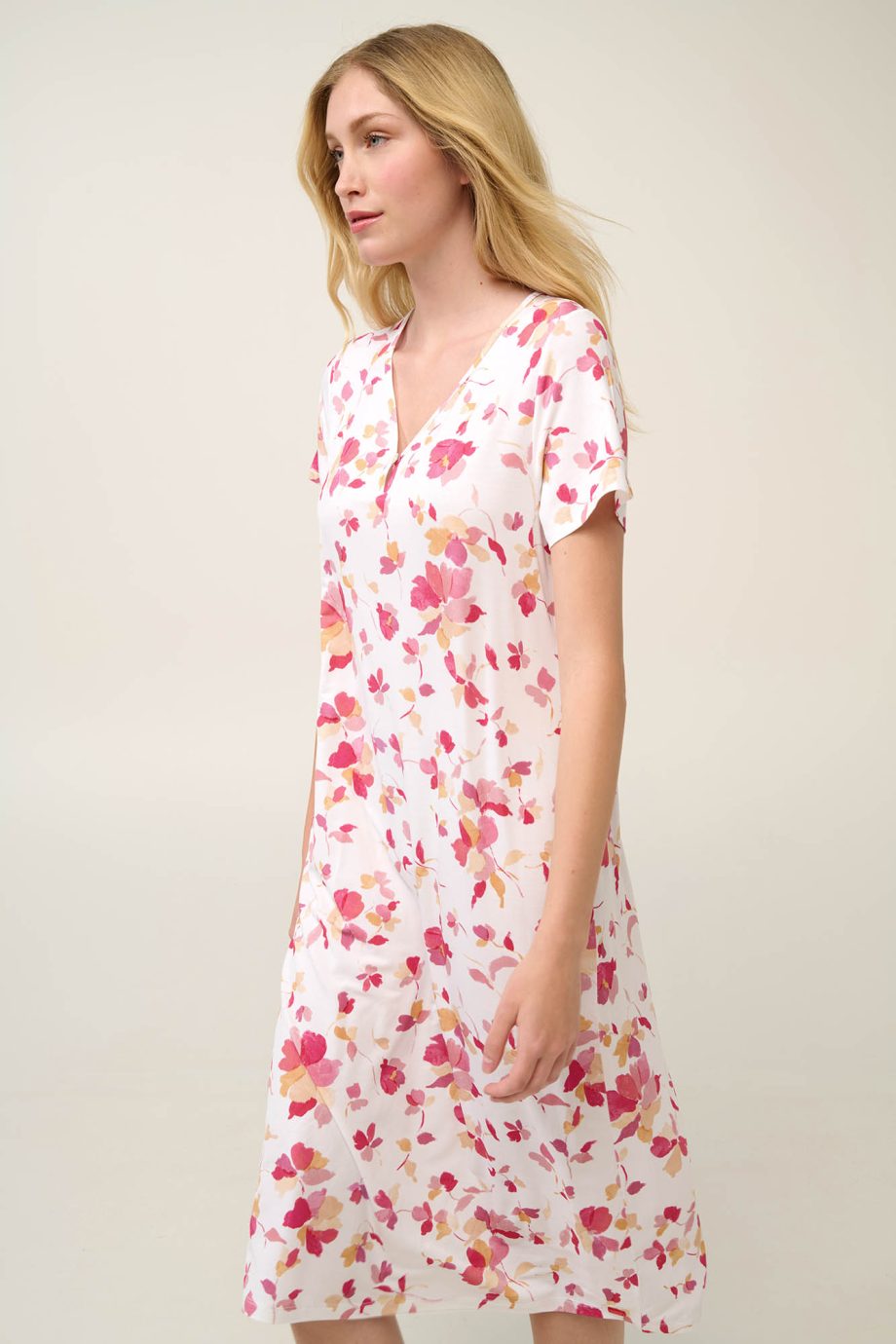 Summer Nightgown in with Buttoned V Neckline