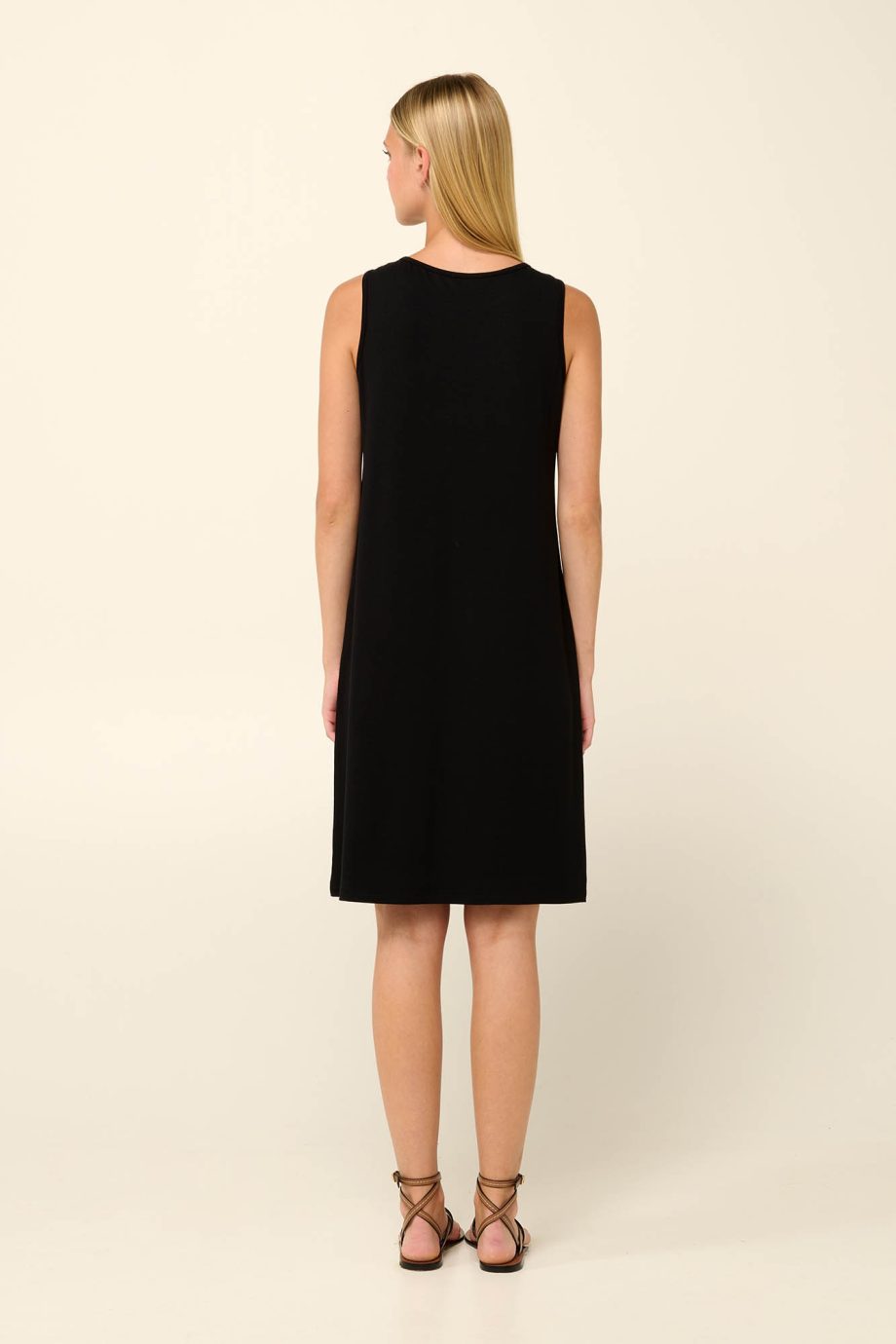 Sleeveless Plain Summer Dress with V Neckline