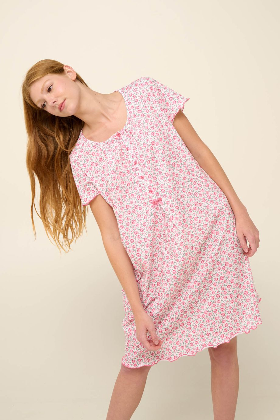 Cotton Summer Nightgown with Button Placket