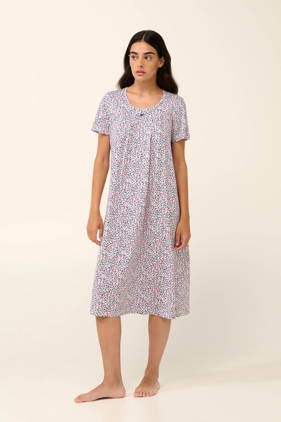 Long Cotton Summer Nightgown with Short Sleeves