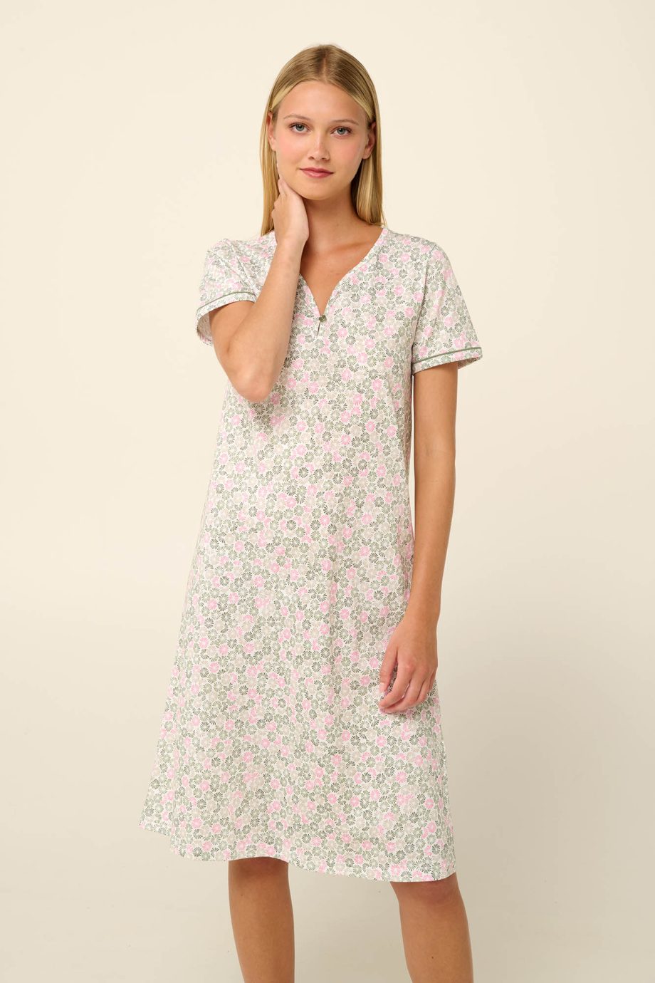 Cotton Nursing and Maternity Nightgown with Pleat