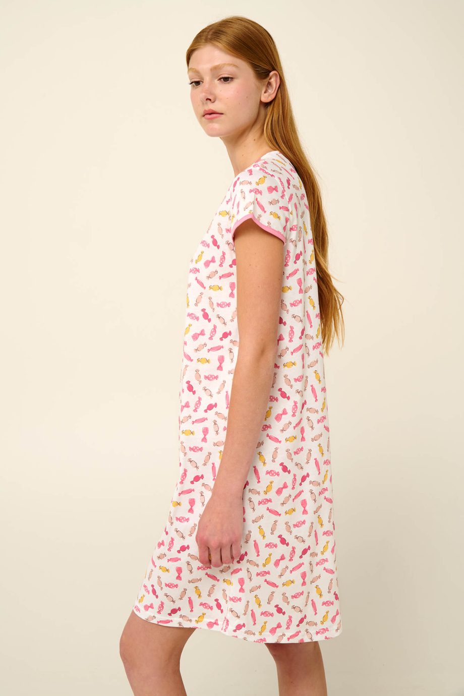 Cotton Summer Nightgown with Button Placket