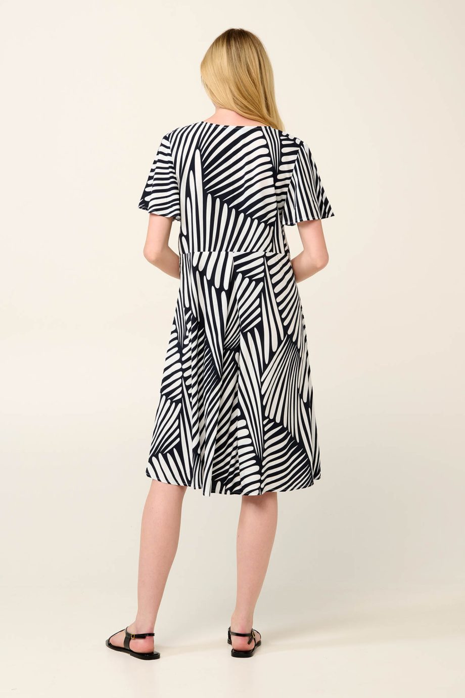 Poplin Summer Dress with Pleat in Abstract Zebra Pattern