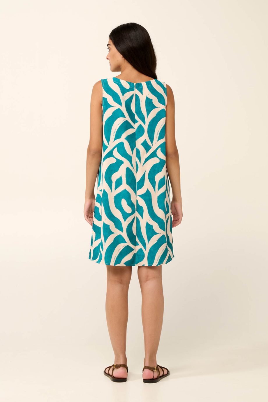 Poplin Summer Dress  in Emerald Leaf Print