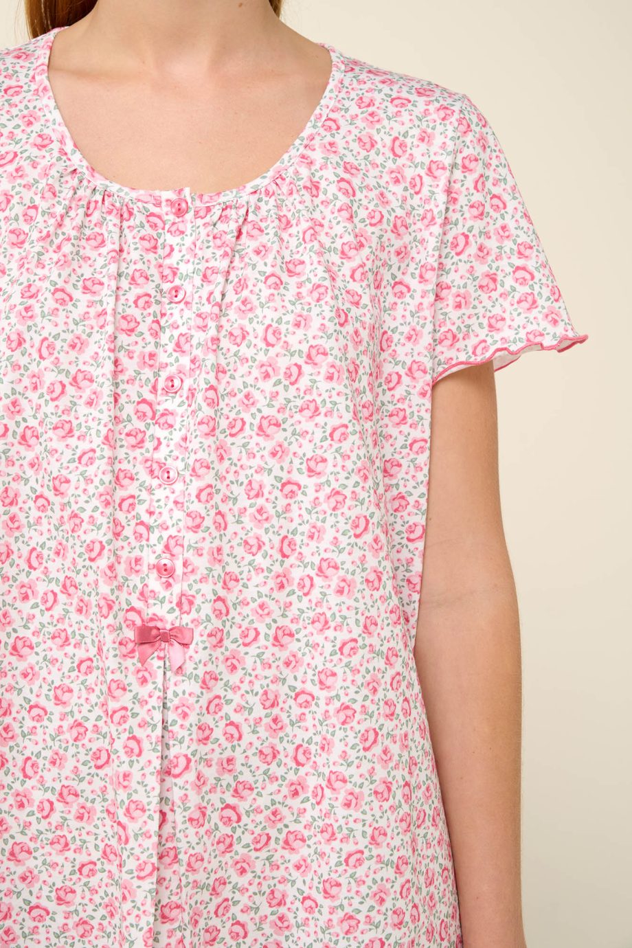 Cotton Summer Nightgown with Button Placket