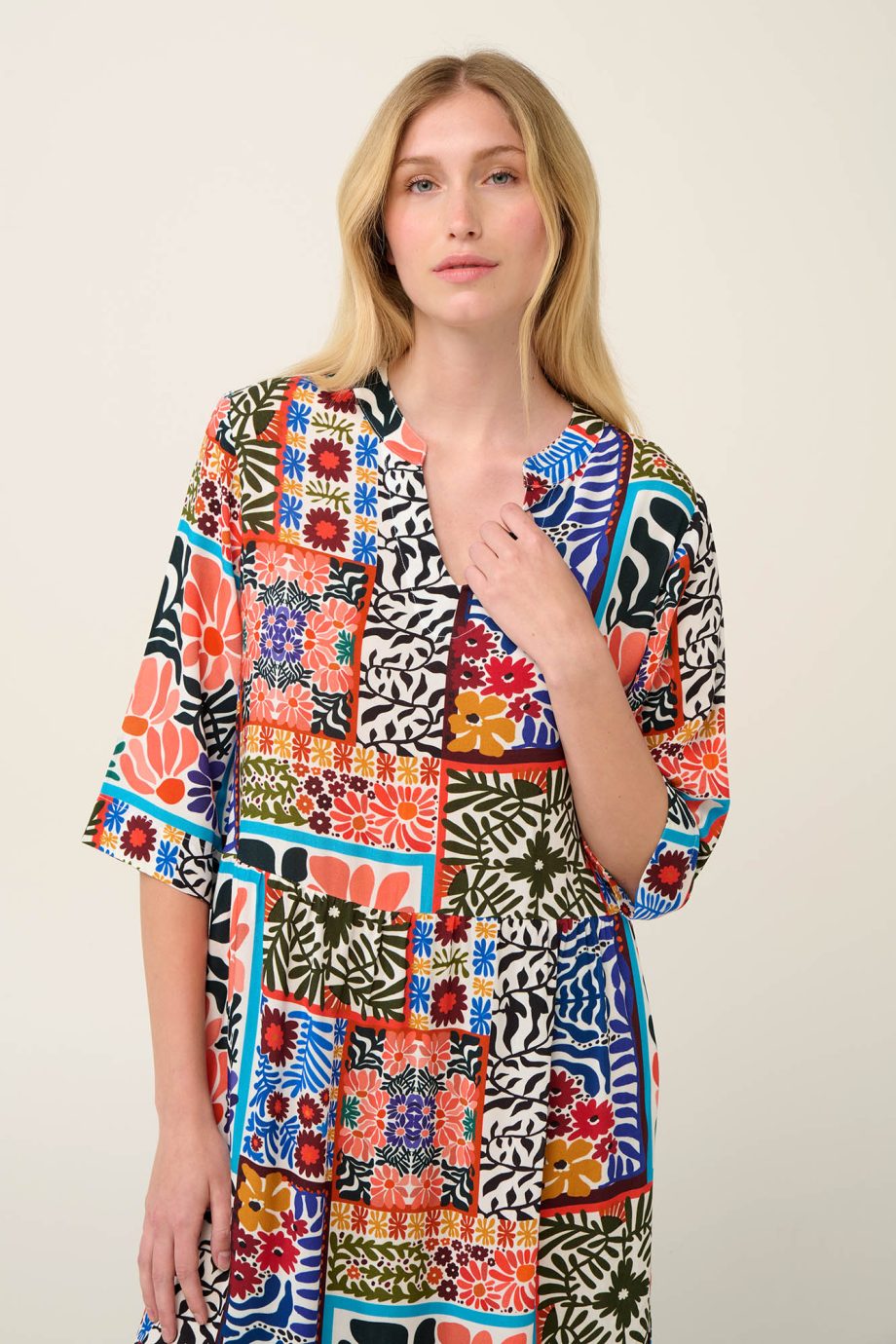 Brazilian Tile Print Viscose Poplin Dress