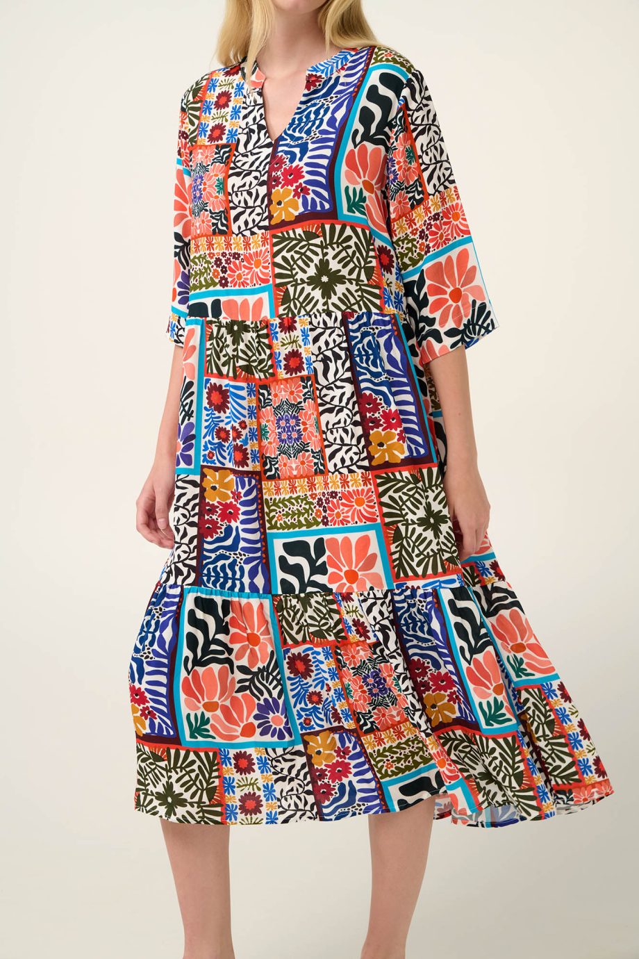 Brazilian Tile Print Viscose Poplin Dress