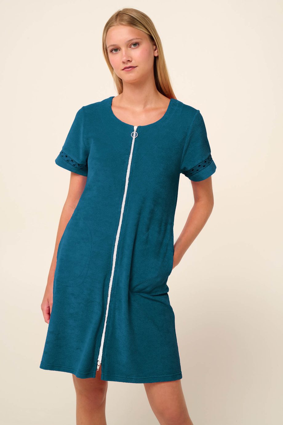 Plain Zipped Frottee Beachdress